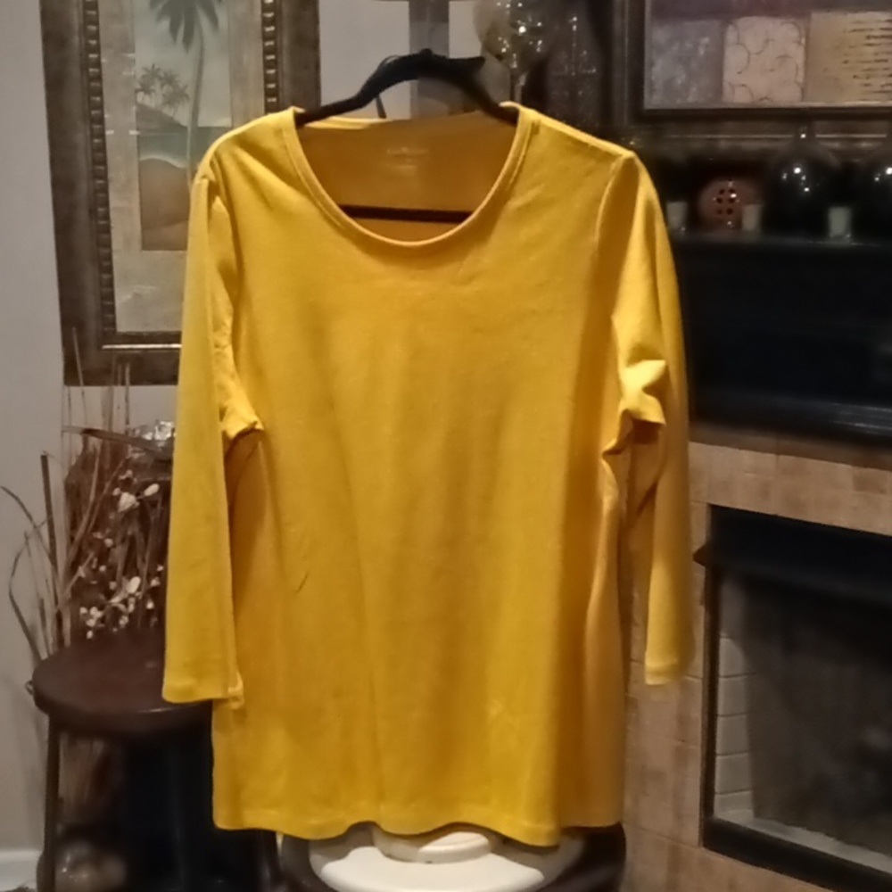 NWT KIM ROGERS gold crew neck 3/4 blouse Size XL - Picture 2 of 8